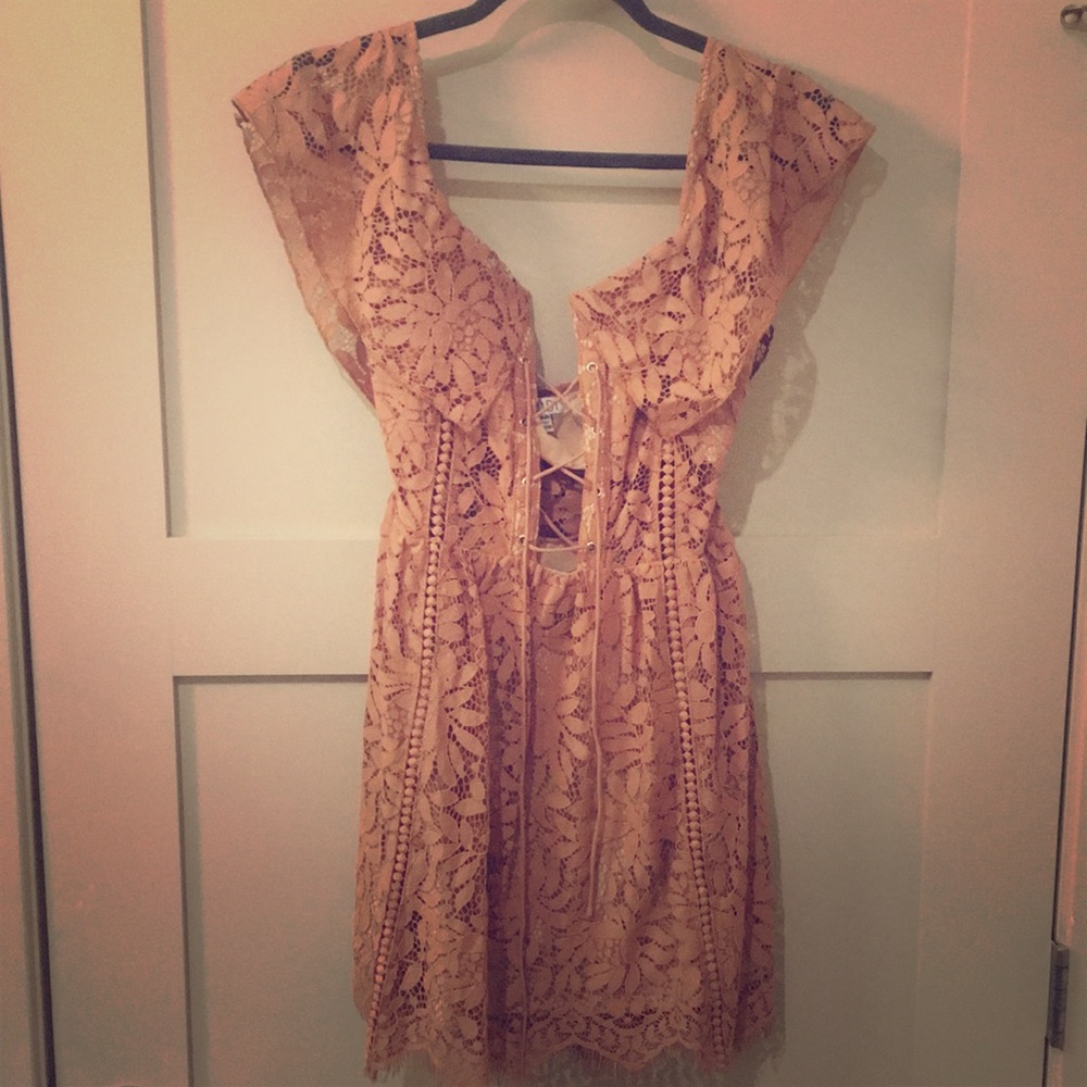 Blush pink lace dress